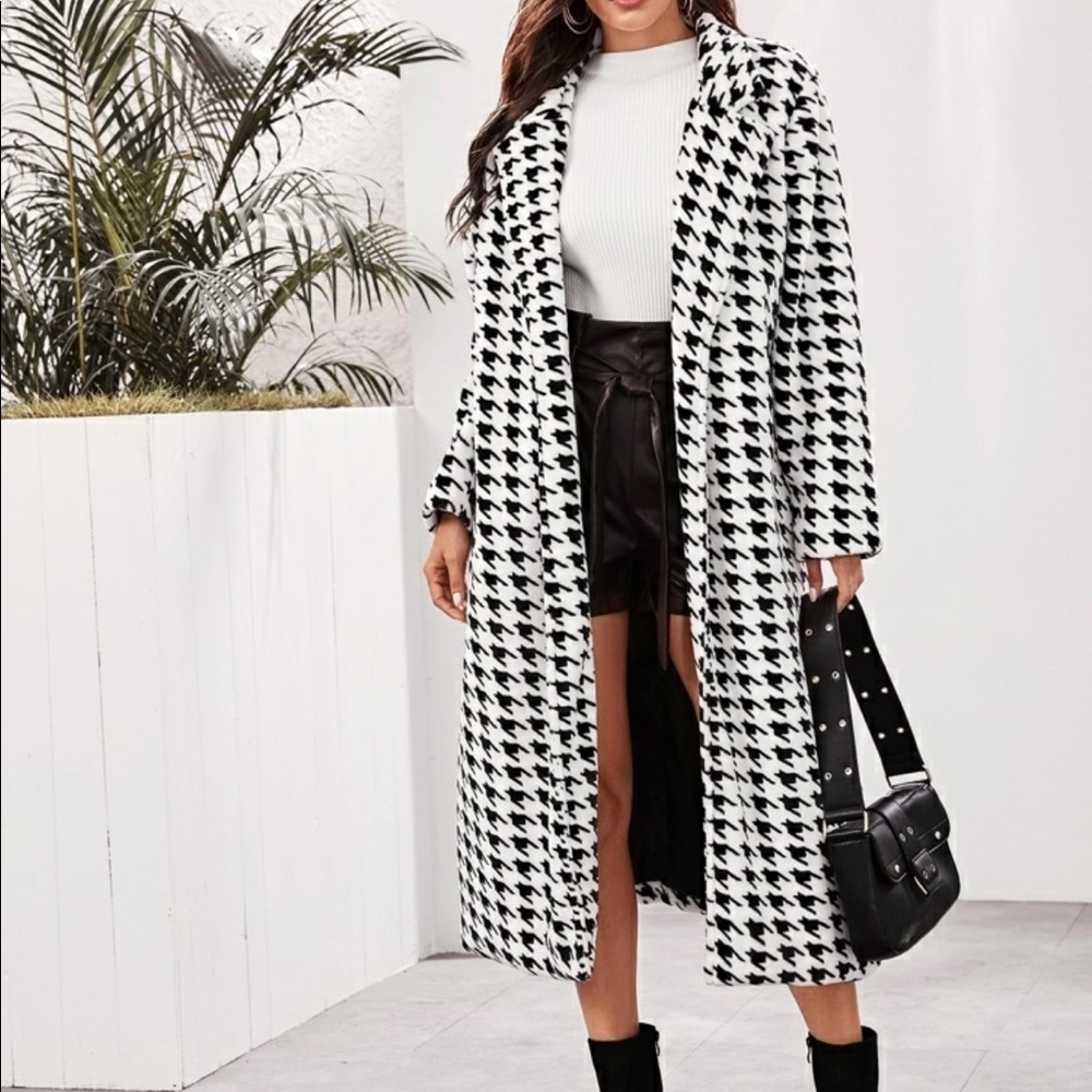 long coat with houndstooth print